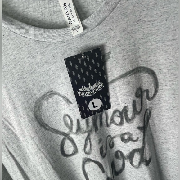 Victory Chick® Graphic Fitted T-Shirt Heather Gray / Seymour is a God / Size L - Picture 6 of 6